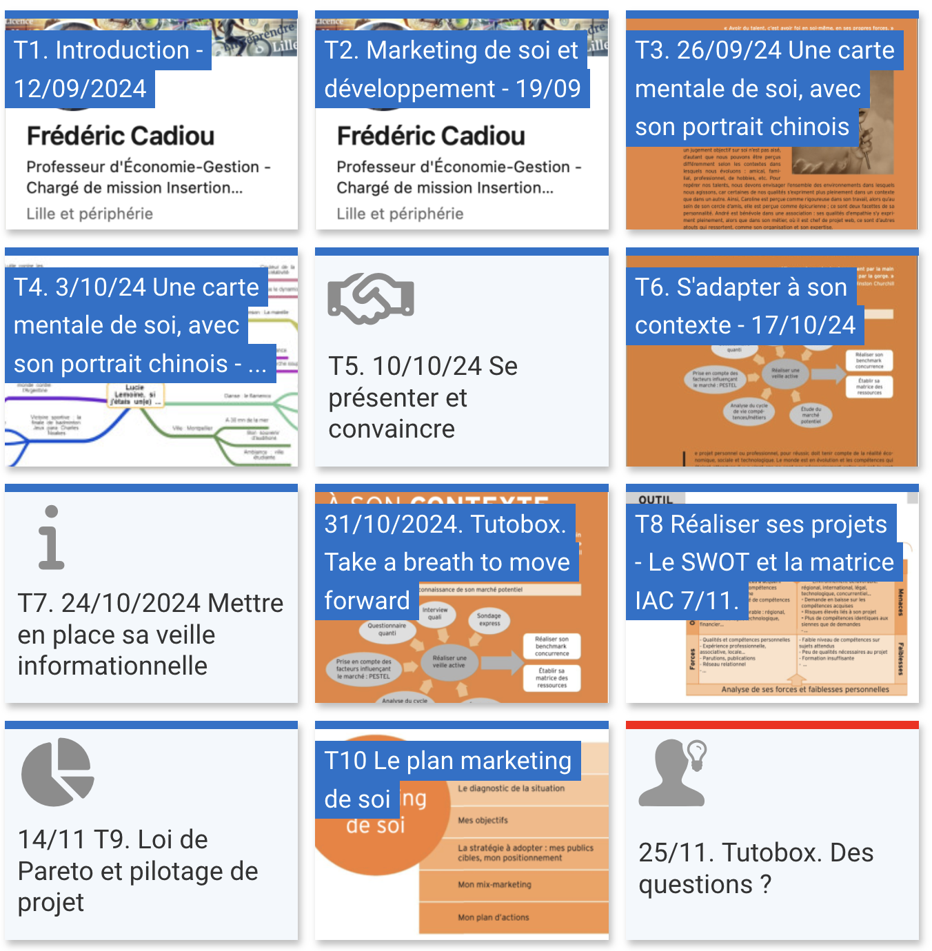 Image représentant les 12 premiers rendez-vous autour du marketing dans ce cours