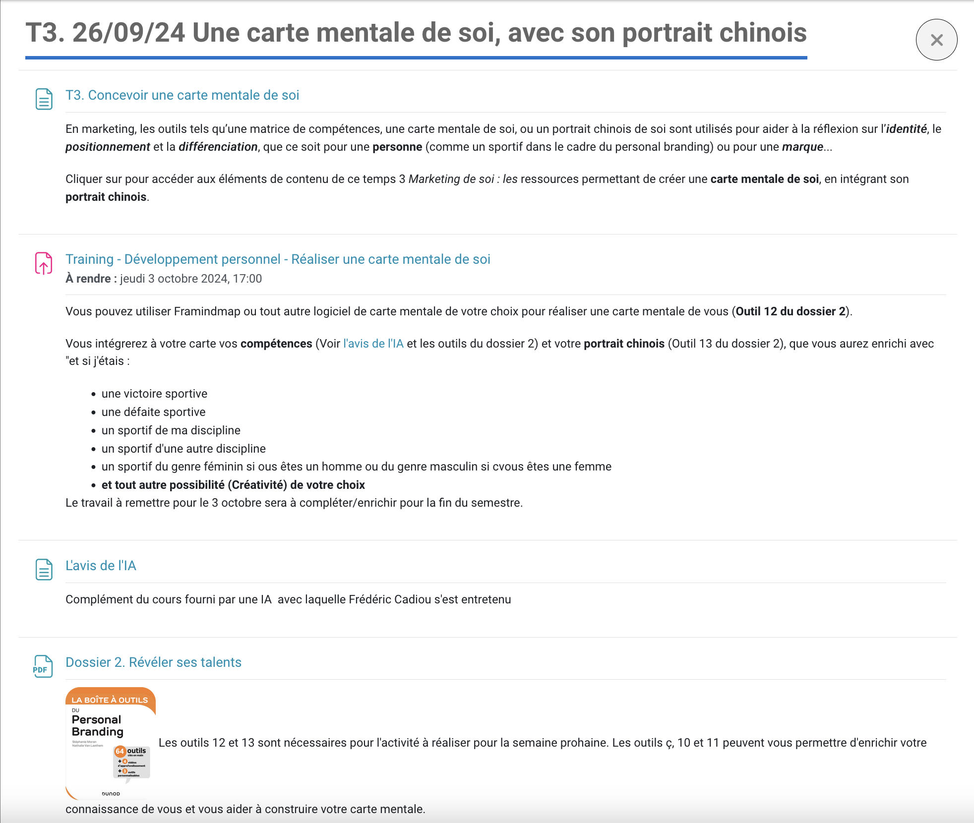 Le plan de cours. du Temps 3